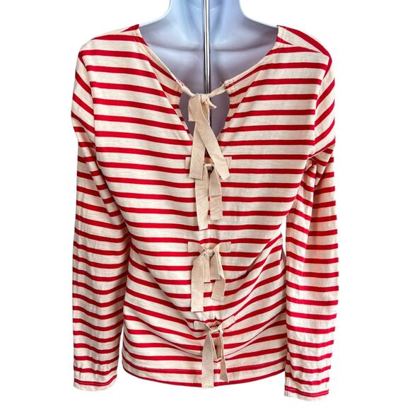 J.Crew Womens Striped T shirt with Bow Embellished Back Size Medium Holidays - Picture 3 of 8